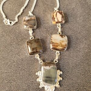 Elegant Silver and Brown Stone Necklace